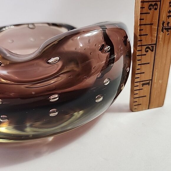 Vintage Murano MCM Blenko Glass Ashtray Amethyst 6” Controlled Bubble Purple - Picture 9 of 9